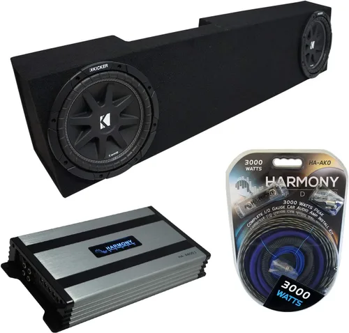 Harmony Audio Compatible con Dodge Ram Mega Cab Kicker Bundle 2006-2018 Comp C10 Dual 10 Sub Box y Harmony HA-A800.1 Amp