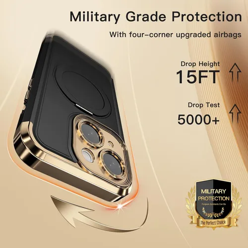 Vista 5 de COOLQO Funda para iPhone 13 de 6.1 pulgadas, soporte magnético de giro de 360° [compatible con Magsafe] [protección militar] chapado mate resistente