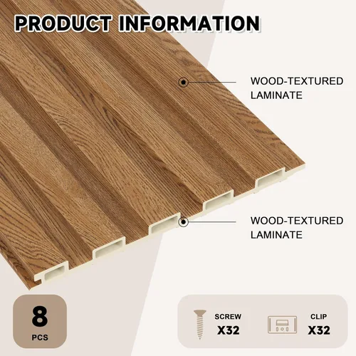 Vista 3 de WPC - Paneles de pared con listones, paquete de 8 paneles de pared 3D WPC de madera, paneles acústicos para decoración de pared interior, sala