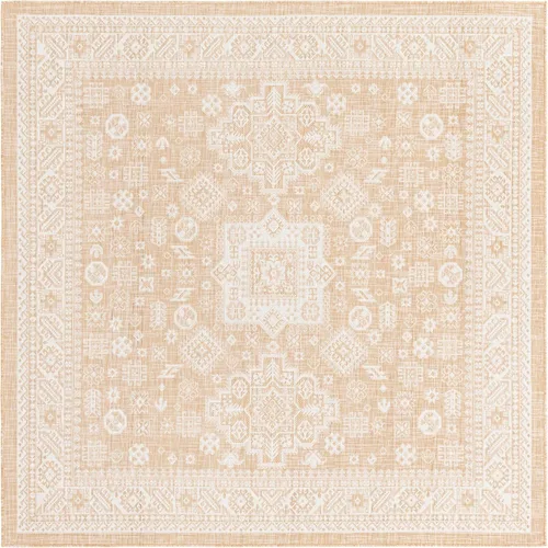Vista 355 de Unique Loom Outdoor Aztec Collection Alfombra de área - Chalca (10 pies, redonda, azul/marfil)