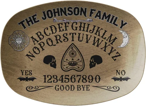 Ouija Board Spirit Board Planchette Personalized Platter, Sun Moon Skull Bats Evil Eye Halloween Platter For Serving Food, Halloween Party Platter