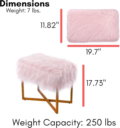 Vista 3 de BIRDROCK HOME Taburete rectangular de piel sintética rosa con patas doradas, silla de tocador, asiento acolchado suave y compacto, silla