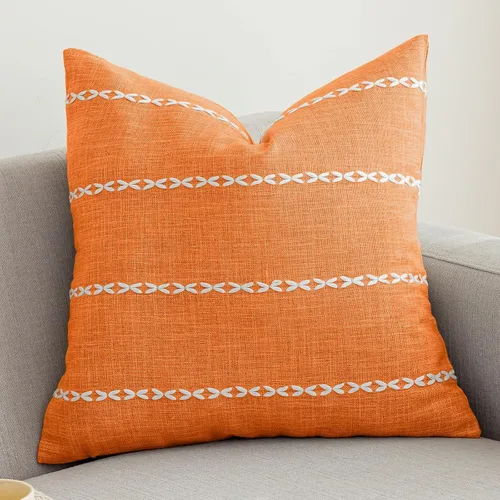 Vista 8 de vctops Funda de Almohada Decorativa de Algodón y Lino con Celosía Rústica Funda de Cojín Lumbar con Bordado Funda de Almohada para Sofá Dormitorio