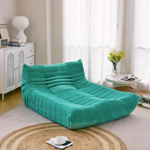 Vista 9 de N&V Fireside - Tumbona de piso sin brazos de mediados de siglo, sofá de pana suave de alta calidad, sofá de espuma para sala de estar, dormitorio