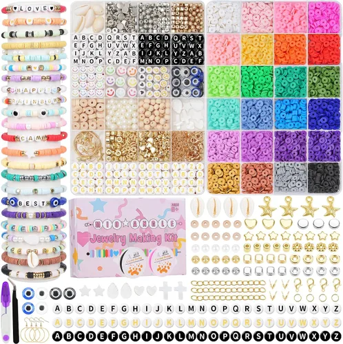 Vista 8 de Mio Angle Kit de fabricación de pulseras de cuentas de arcilla de 24 colores, cuentas planas, para hacer joyas de amistad, cuentas heishi