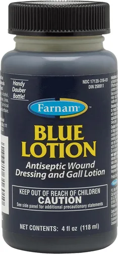 Farnam Blue Lotion - Aderezo antiséptico para heridas y loción para agallas para uso en caballos y perros, azul 4 onzas