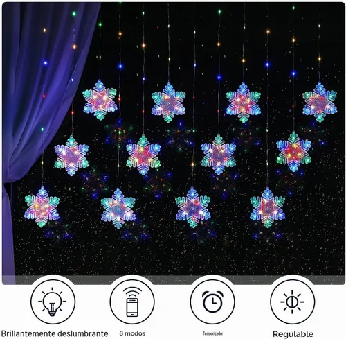 Vista 5 de BLOOMWIN Luces de ventana de decoración de Navidad de 10 pies, 12 copos de nieve, luces de carámbano, luces USB de cortina de Navidad para Copos