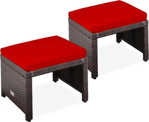 Best Choice Products Juego de 2 otomanas de mimbre, muebles de exterior multiusos para patio, patio trasero, asientos adicionales, reposapiés, mesa