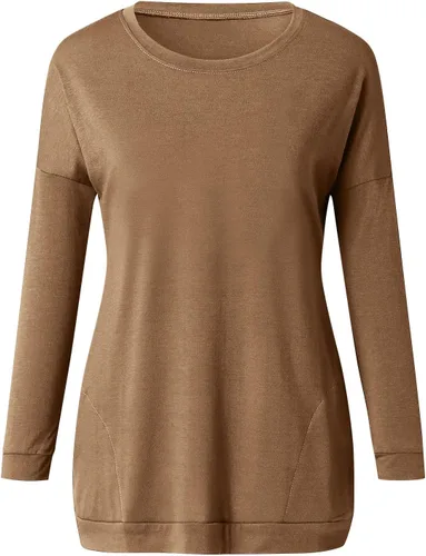 Vista 2 de Ropa de otoño para mujer 2023 con estampado de cuello redondo, manga larga, cómoda, holgada, con bolsillo