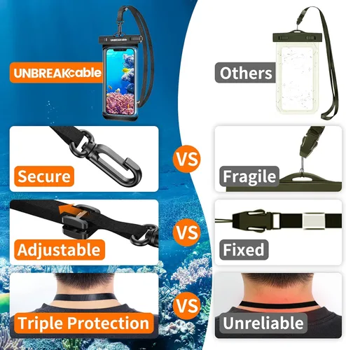 Vista 7 de UNBREAKcable Funda impermeable para teléfono, paquete de 2 fundas impermeables IPX8 para iPhone 16 15 14 13 12 11 Pro Max y Samsung S25 S24 S23