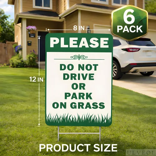 Vista 2 de 6 letreros de doble cara con estacas con texto en inglés "Please Do Not Drive Park On Grass", letrero de plástico para calle, carretera