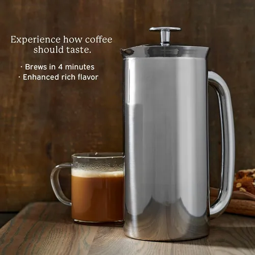 Vista 4 de ESPRO P7 French Press - Cafetera y tetera aislada de acero inoxidable de doble pared (acero inoxidable pulido, 32 onzas) juego de 4 tazas
