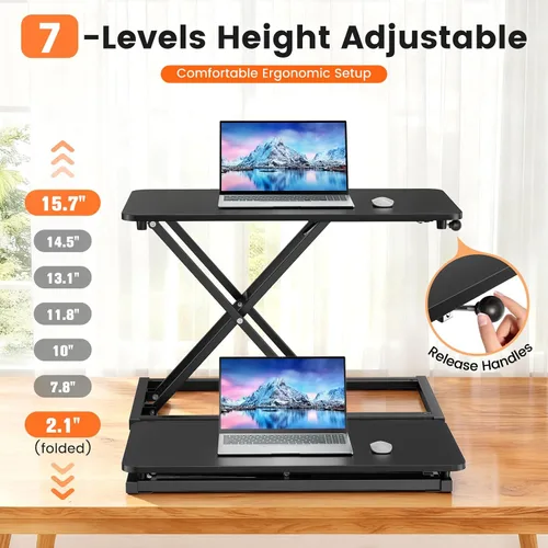 Vista 4 de Convertidor de escritorio de pie de altura ajustable, elevador de teclado de 23.6 x 13.4 pulgadas para elevador de escritorio de pie, soporte
