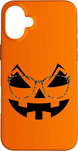 Vista 22 de iPhone 16 Funny Pumpkin Face Halloween Parties Leopard Print Glasses Case