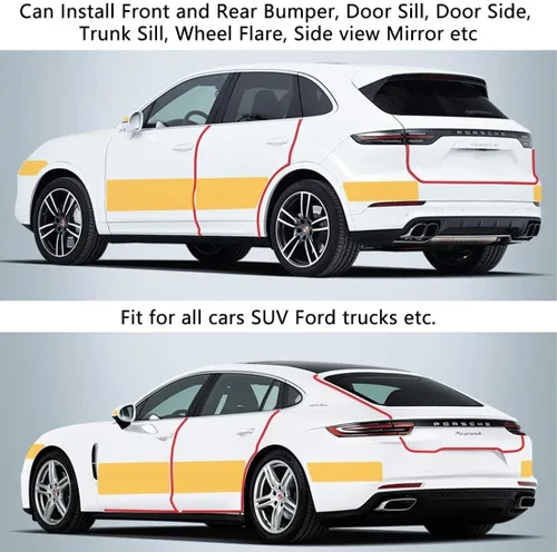 Vista 6 de CloudBuyer Protector universal para borde de puerta de automóvil, película de vinilo negro brillante 5D de fibra de carbono con protección