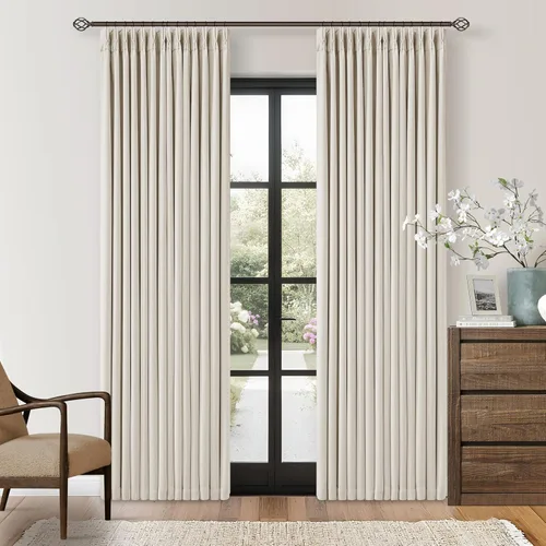 Vista 83 de Juego de 2 paneles de cortinas plisadas negras de 80 pulgadas para sala de estar, cortinas plisadas de lino con forro de 80 pulgadas de largo, 100%