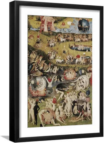 ART Hieronymus Bosch - Lienzo decorativo para pared, diseño de El jardín de las delicias terrenales en marco negro, 16 x 22 pulgadas