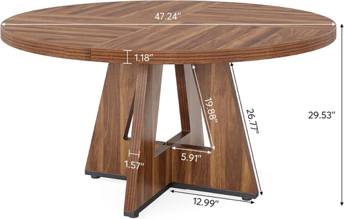 Vista 3 de Tribesigns Mesa de Comedor Redonda de 47 Pulgadas Mesa de Cocina de Madera para Comedor, Mesas de Dinner Room de 47" para 4-6, Muebles de Acento