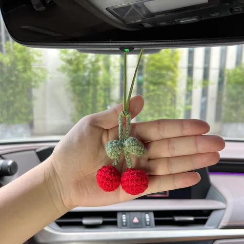 Vista 6 de 2 Pieces Handmade Cherry Decor Car Mirror Hanging Accessories Cherry Keychain Adorable Cherries Lover