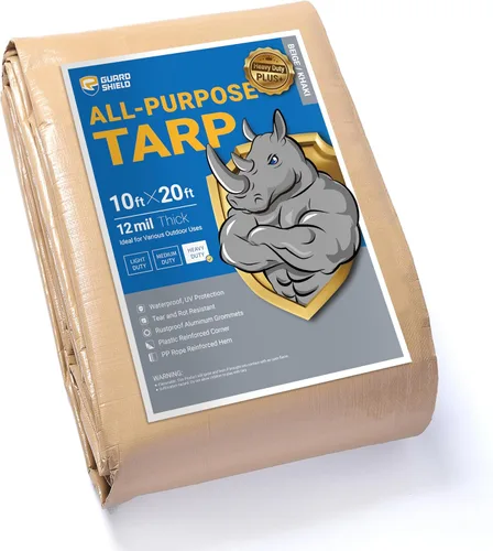 Vista 20 de GUARD SHIELD Lona beige de 8 x 10 pies, lonas grandes resistentes para exteriores, cubierta de lona de 12 mil