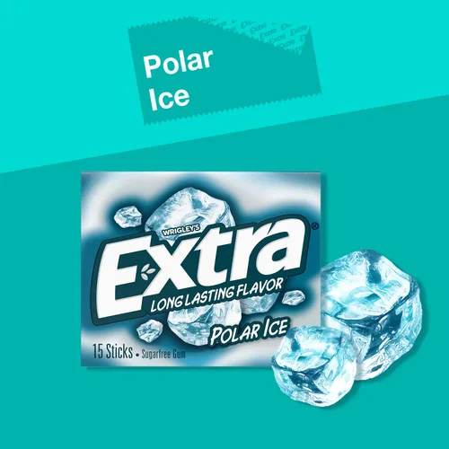 Vista 3 de Paquetes de goma de mascar EXTRA Polar Ice, goma libre de azúcar a granel para aliento fresco, 15 palitos