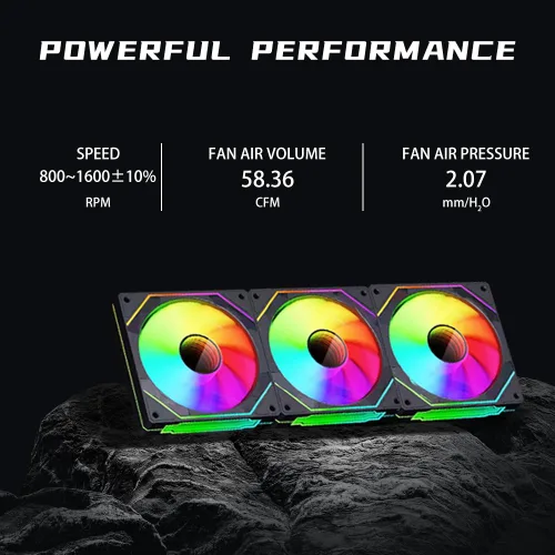 Vista 3 de Prism4 Pro X3 120mm Ventiladores ARGB para Carcasa, Efecto de Luz RGB de Espejo Infinito 5V 3PIN Sincronización de Luz de la Placa Base 800~1800RPM