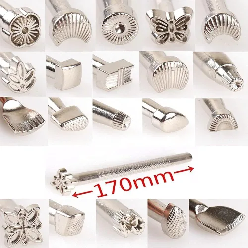 Vista 3 de 20 unids cuero estampado herramientas cuero trabajo silla de montar hacer sellos herramienta cuero sello Punch Set