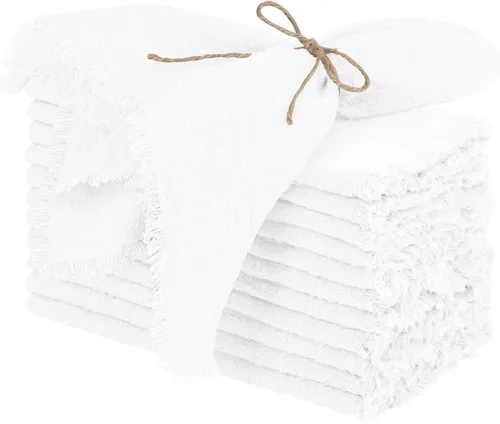 Vista 13 de TURSTIN 12 Piezas de Servilleta de Lino de Algodón Servilleta de Tela Hecha a Mano con Flecos 17 x 17 Pulgadas Servilletas Suave para Cenas Bodas