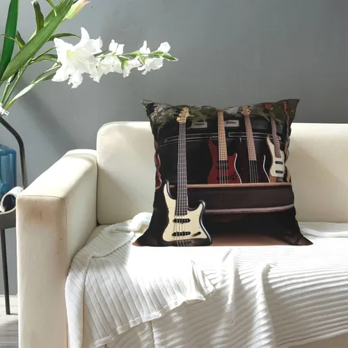 Vista 5 de Fundas de almohada decorativas de 20 x 20 pulgadas para sofá, guitarra, bajo, música, instrumentos musicales, 1 funda de almohada de doble cara