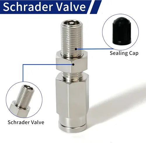 Vista 5 de Válvula Schrader de inflado con empuje para conectar para tubería de línea de aire de 1/4 pulgadas de diámetro exterior y suspensión de resorte