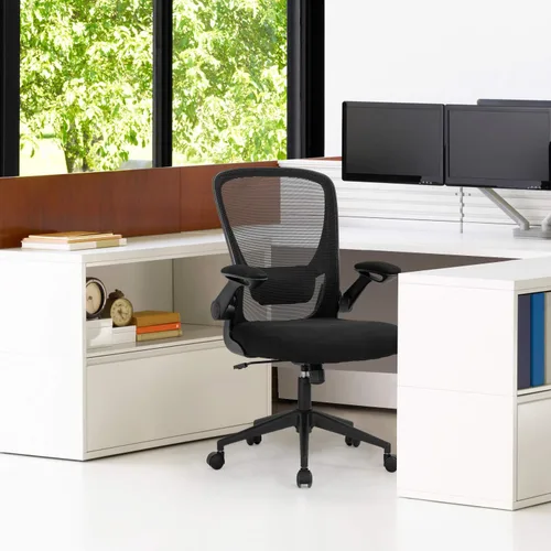 Vista 7 de Silla de oficina en casa, silla de escritorio ergonómica, silla de computadora de malla, sillas cómodas con respaldo medio con soporte lumbar