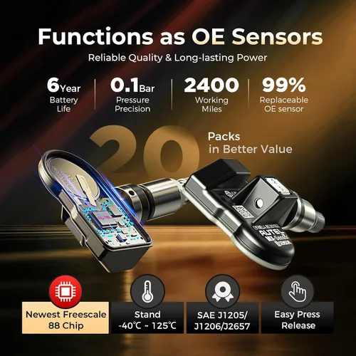 Vista 4 de Autel TPMS Sensores 2 en 1 Sensor de neumáticos a granel de 20, sensor TPMS programable por TPMS Tool TS408S TS501 PRO TS508WF MK808S-TS