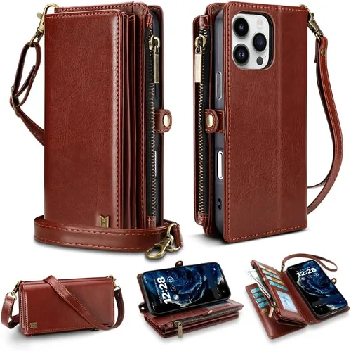 Vista 50 de Funda Cartera para Teléfono iPhone Air con 8 Portarjetas, Bloqueo RFID Cuero PU Soporte Abatible Correa de Muñeca y Correa para el Hombro