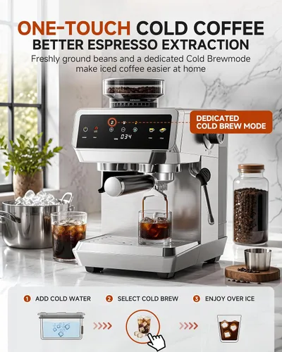 Vista 12 de AMZCHEF Máquina de café expreso con molinillo, control de temperatura, 44 2-Plateado
