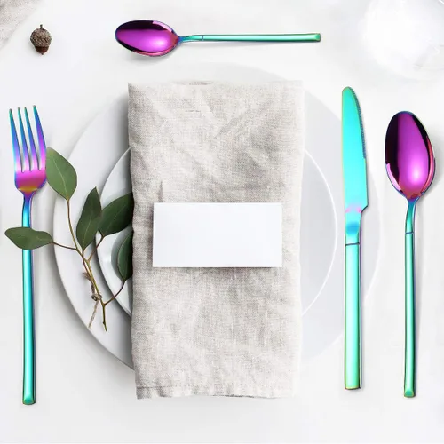 Vista 3 de AARainbow - Juego de cubiertos de acero inoxidable de 6 piezas, transportables, reutilizables, utensilios de viaje, incluye palillos, cuchillo