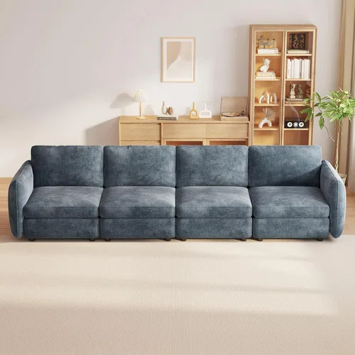 Vista 179 de Guyii Sofá modular de terciopelo, moderno sofá de 4 plazas de gran tamaño con 3 almohadas y reposapiés de almacenamiento, sofá convertible de 115.74