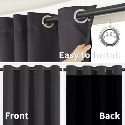Vista 6 de BGment - Cortinas con aislamiento térmico para habitación, 100 % opacas, con forro negro, cortina de doble capa con ojales, reduce el ruido