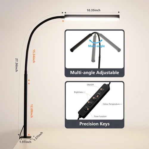 Vista 4 de Lámpara de escritorio LED para oficina en casa, luz de escritorio ajustable y flexible para el cuidado de los ojos con 5 modos, 10 ajustes