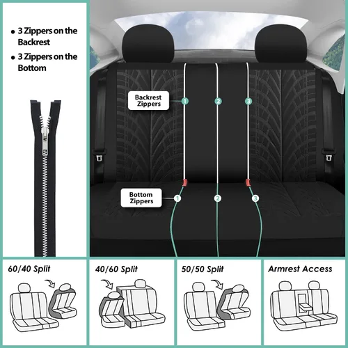 Vista 6 de Cubiertas de asiento de auto de tela clásicas FH-FB102112, Negro