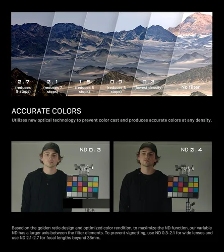Vista 3 de Tilta ND variable de 3.740 in para Tilta Mirage 1-9 topes de densidad neutra con viñeteado mínimo ND 0.3 ~ ND 2.7 Color preciso Sin sombra