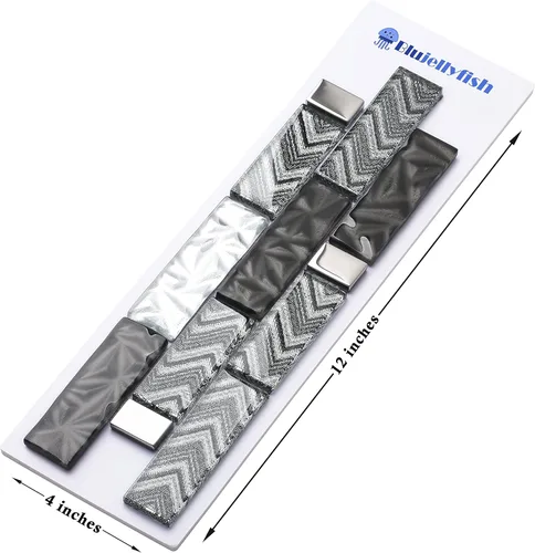 Vista 2 de Blujellyfish Azulejo de vidrio Backsplash pared negro plata metro mosaico mosaico-muestra reloj