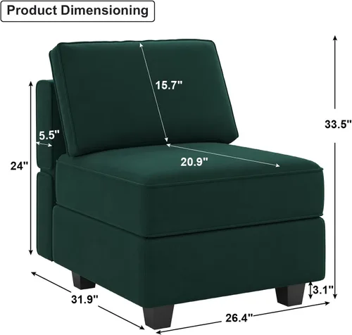 Vista 250 de Belffin Sofá modular Módulo medio con almacenamiento Accent Silla sin brazos para sofá modular seccional terciopelo negro
