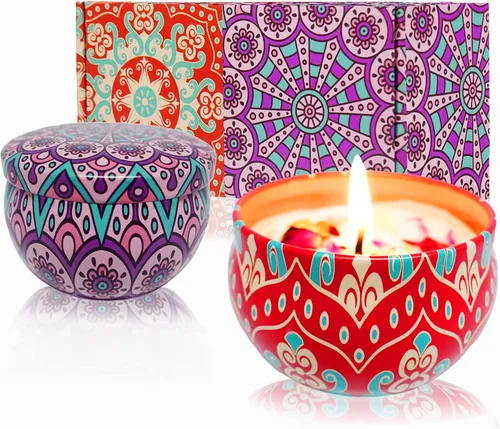Juego de regalo de velas perfumadas, velas de aromaterapia para el hogar, velas pequeñas portátiles de hotel, tarro de lata de cera de soja natural