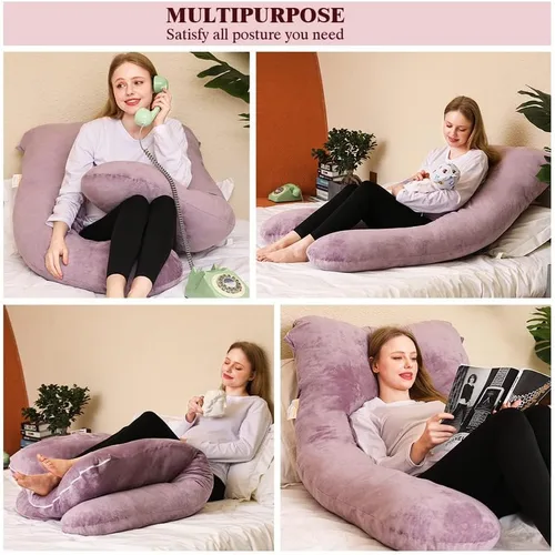 Vista 4 de Almohada de embarazo Chilling Home, almohadas de embarazo en forma de U para dormir, almohada corporal de 55 pulgadas para dormir, almohadas
