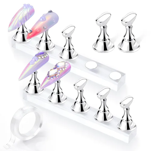 Vista 10 de Makartt Soporte de uñas para uñas a presión, práctica de pintura artística, soporte magnético para pintar uñas, soporte para diseños de uñas
