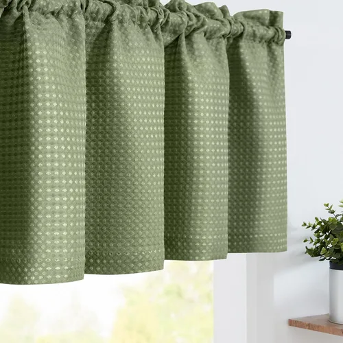 Cenefa con textura de tejido waffle para cocina, cortinas de ventana impermeables (60 x 18 pulgadas, Sage, un panel)