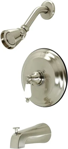 Kingston Brass KB3638PL Grifo de restauración para bañera y ducha con manija de palanca de porcelana, níquel cepillado