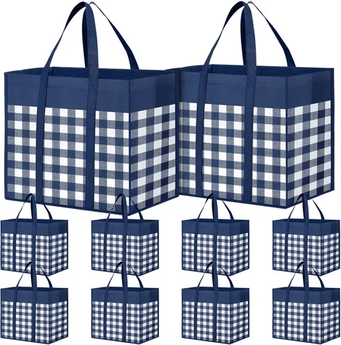 Vista 10 de WOWBOX Bolsas de comestibles reutilizables, paquete de 4, bolsas de compras plegables reutilizables a granel con asas reforzadas, bolsas