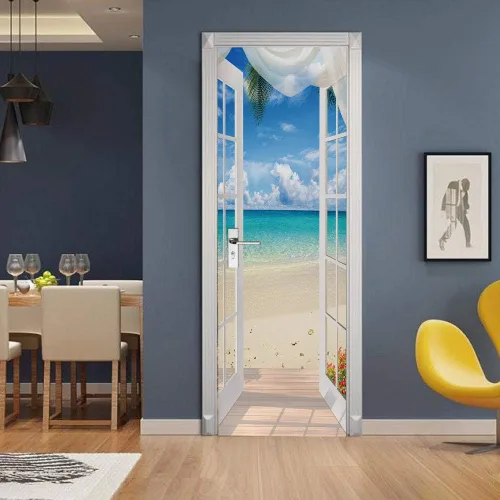 Vista 50 de 3D Pegatina de pared adhesiva para puerta - Poster de película de escaleras antiguas Premium PVC impermeable para pared de dormitorio y sala