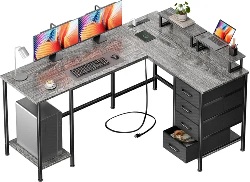 Vista 11 de Korfile Escritorio para computadora en forma de L de 59 pulgadas con tomas Negro